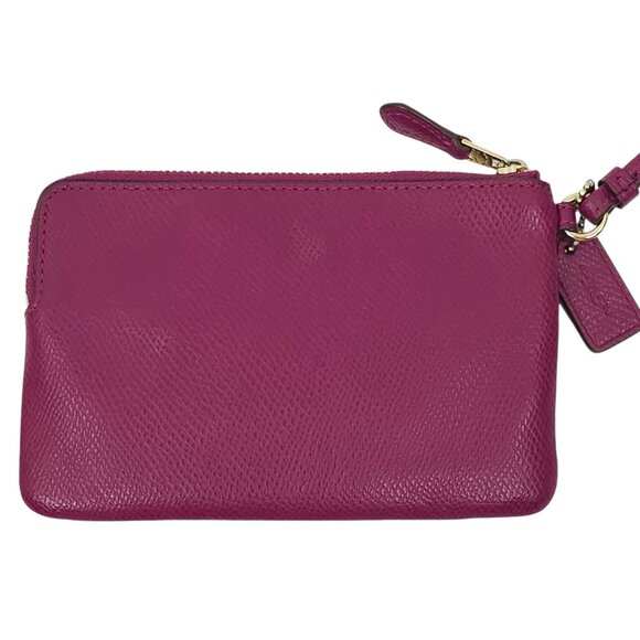 Coach Wristlet Pebble Leather Corner Zip Top Wallet Logo Hangtag Deep Berry E168 - Picture 7 of 12